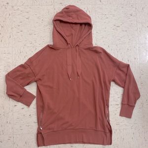 AERIE salmon pink oversized hoodie with ribbon strings and zipper sides